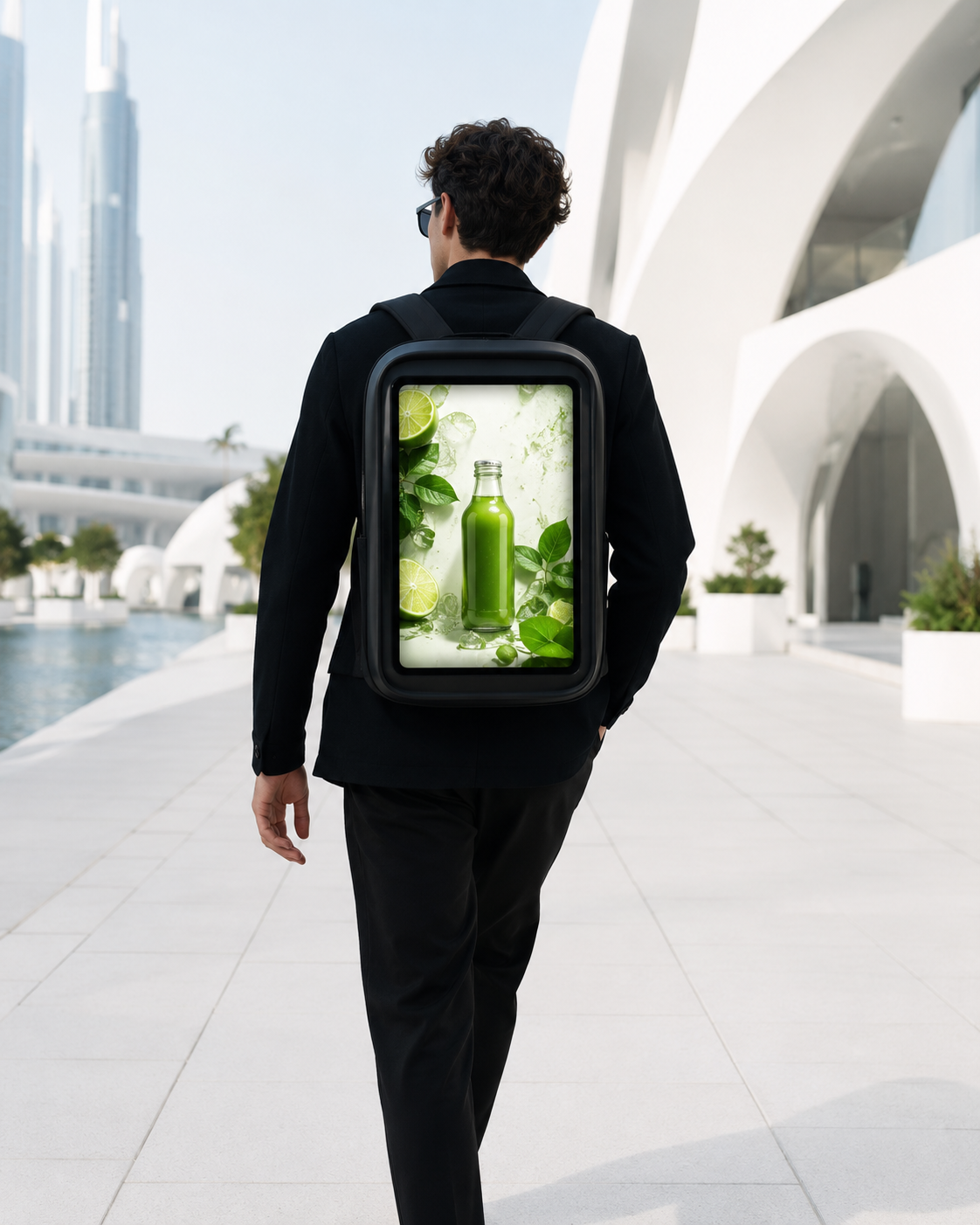 Lime-Getränk Kampagne auf UWalki Display-Rucksack, freistehend